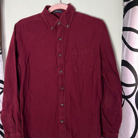St Johns Bay SJB Maroon Solid Flannel Button Down Long Sleeve Shirt Small - Picture 6 of 9